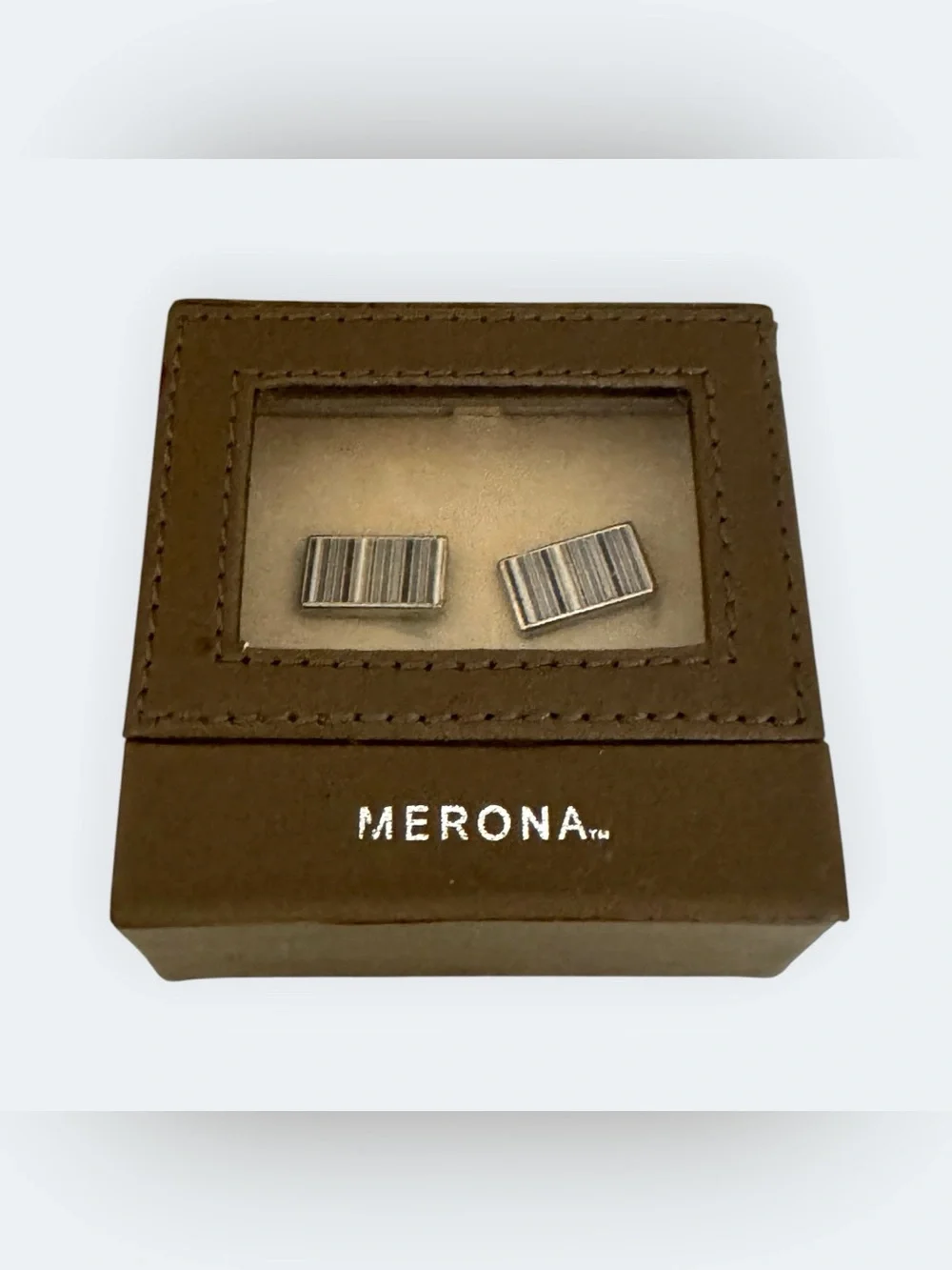 Merona Men’s Silver Tone Rectangular Silver & Black Striped Cufflinks